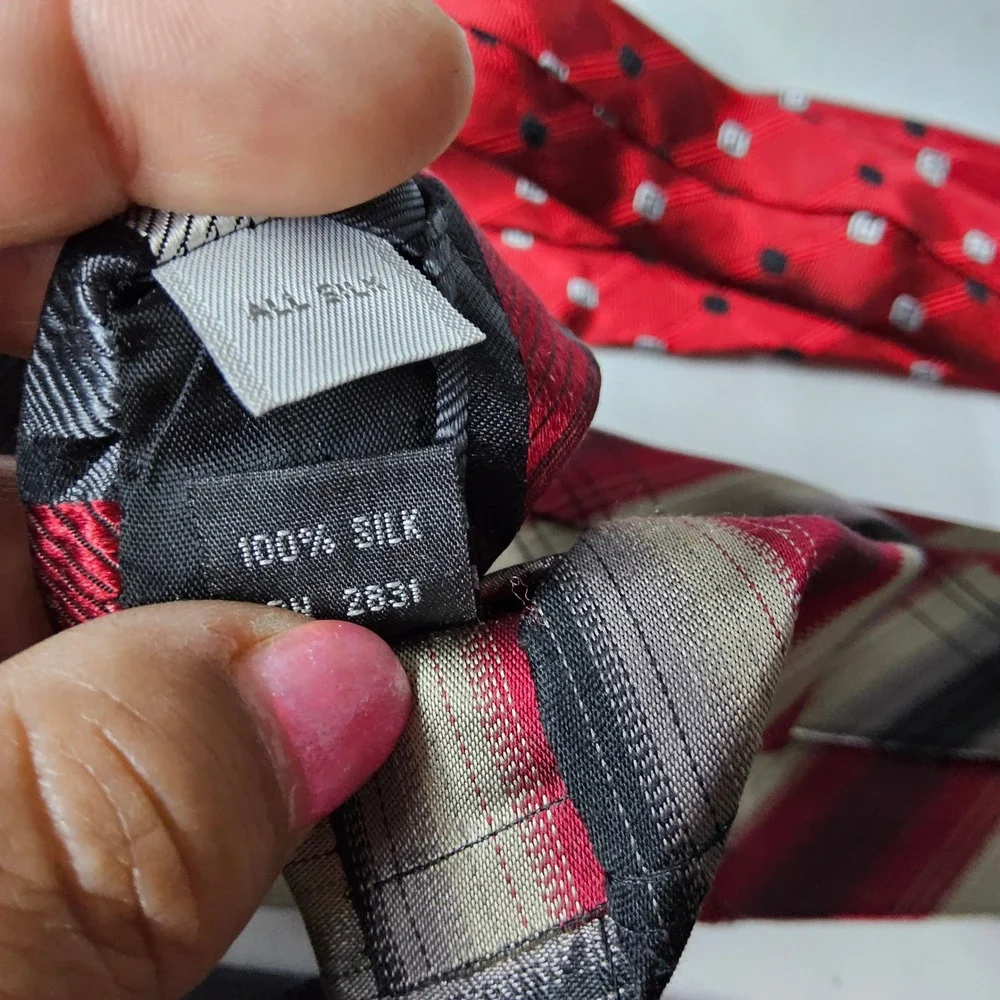 Jos A Bank Perry Ellis Pierre Cardin Ties Mens OS Red Black Striped Silk 4pc Lot